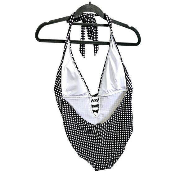 CCX Womens 14 One Piece Bathing Suit Black Gingham Plaid Lattice Cutout Swimsuit - Picture 4 of 7